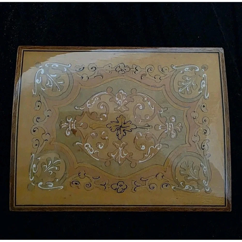VTG Italian Sorrento Ware Inlaid Wood Trinket Jewelry Box – Foliate Scroll Italy